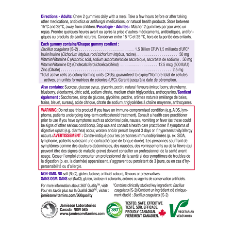 31000101 Jamieson Probiotic Immune Gummy Elderberry Flavour 70 Gummies 10000_R2064_GUM_ProbioticImmune_300cc_NFP