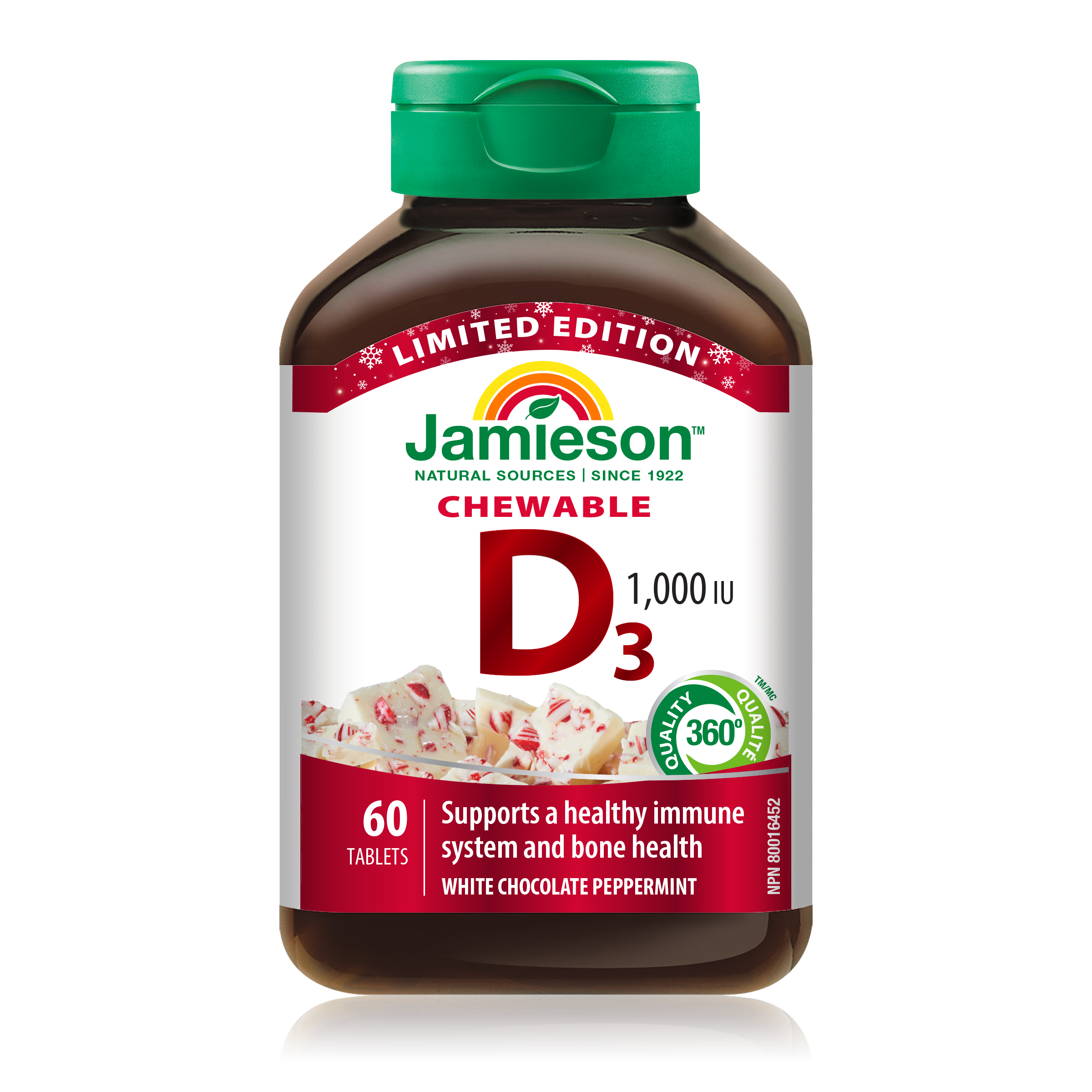 Jamieson Vitamin D3 Chewable White Chocolate Peppermint Flavour