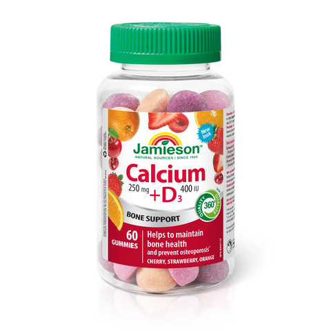 31000529 Jamieson Calcium + Vitamin D3 | Gummies Cherry, Strawberry, Orange Flavour 60 Gummies 7491_R2094_Calcium+D_CherryStrawOraGummies_500cc_BTL_MAIN